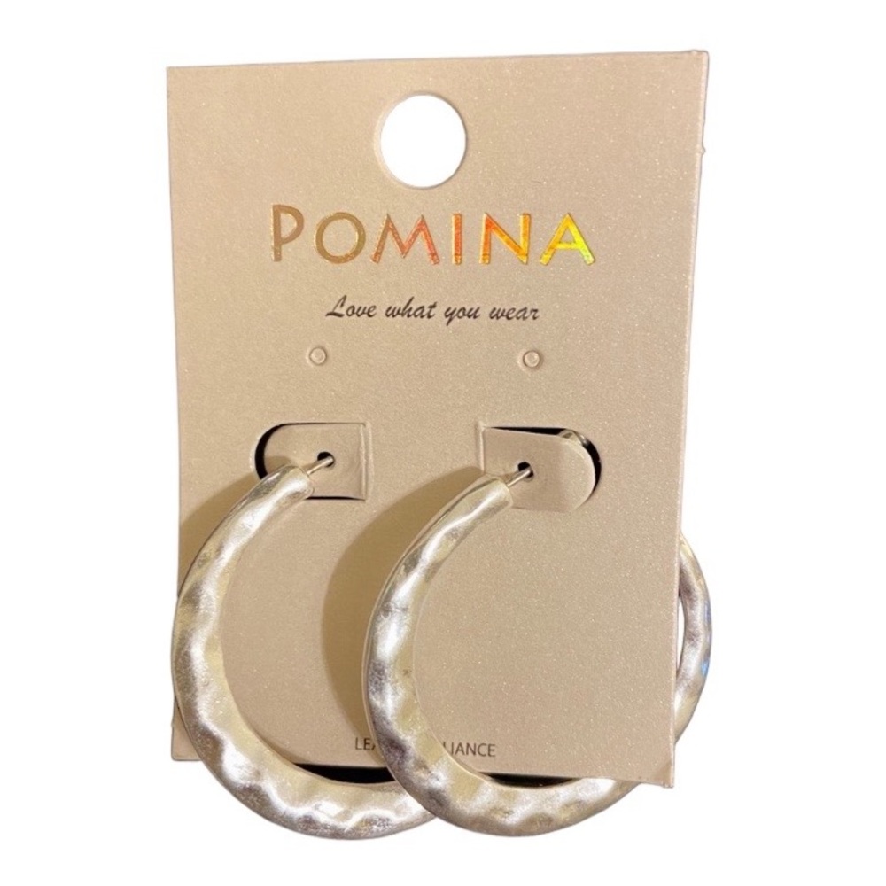 Pomina Hammered Silver Hoop Earrings NWT